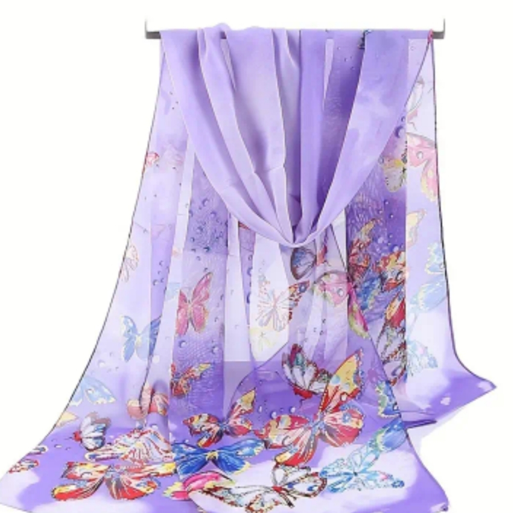 Sheer Purple Butterfly Scarf Lightweight NWT Shawl Chiffon
